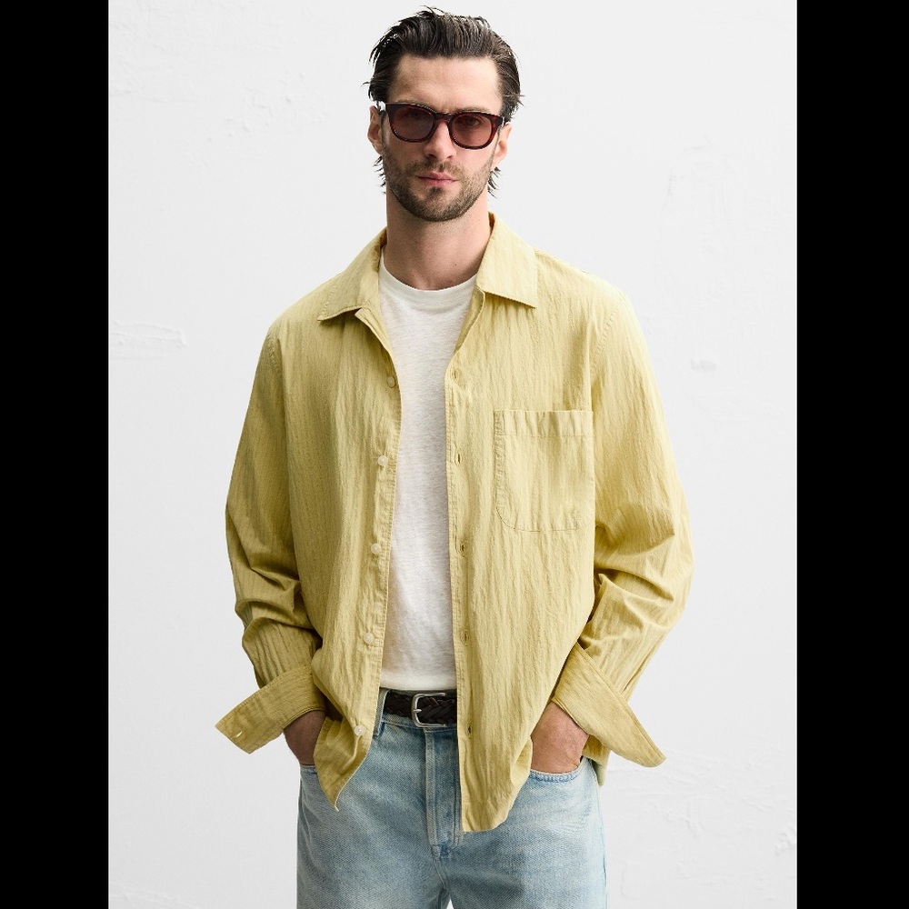 Zara Lime Green / Yellow Striped Cotton Blend Shirt